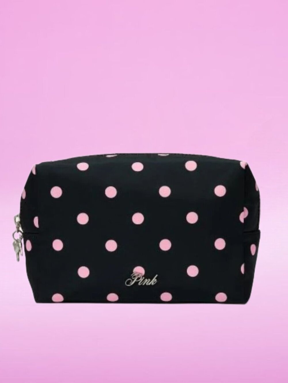 PINK Top-Zip Makeup Bag (Black Dot) NWT